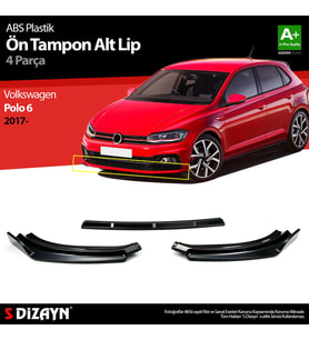 Volkswagen Polo 6 ABS Plastik Ön Tampon Alt Lip 3 Prç. 2017 Üzeri A+Kalite (Renksiz)