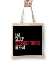 Eat Sleep Stranger Things Repeat Bez Çanta Uzun Saplı