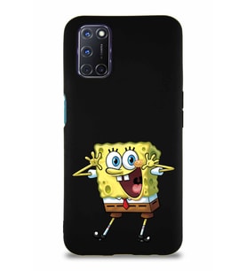 Oppo A92 Soft Premier Kapak Sünger Bob Tasarımlı Silikon Kılıf - Siyah (Şeffaf)