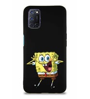 Oppo A92 Soft Premier Kapak Sünger Bob Tasarımlı Silikon Kılıf - Siyah (Şeffaf)