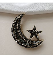 Özel Seri Siyah Zirkon Taşlı Ay Yıldız Broş (Altın)