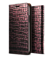VRS Design İPhone X ile Uyumlu Genuine Croco Diary Kılıf Rose Pink
