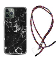 Apple iPhone 11 12 13 14 Pro Max Kılıf Boyun Asklı Rasta Silikon Black Hole Marble 1387