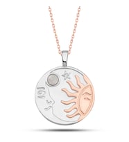 925 Ayar Gümüş Rose Opal Beyaz Taşlı Ay Güneş Kadın Kolye
