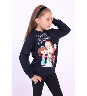 Toontoy Unısex Çocuk Merry Christmas Baskılı Sweatshirt (Lacivert)