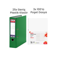 25 Adet Tigra Geniş Klasör 3 Adet Noki 100'lü Poşet Dosya Ofis Seti