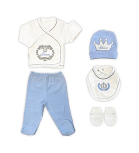 Sema Baby Prens Lüks 5 Parça Hastane Çıkışı Zıbın Seti - Mavi (Çok Renkli)