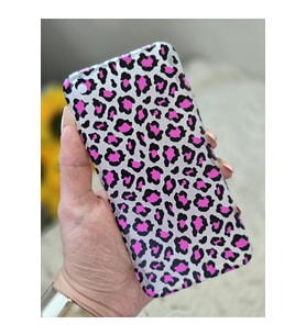 Iphone XS MAX Uyumlu Pembe Leopar Baskılı Şeffaf Telefon Kılıfı