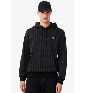 Lacoste Men's Monogram Fleece Hoodie Black Organik Pamuk Kapüşonlu Erkek Sweatshirt Antrasit
