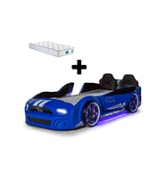 Mavi Arabalı Yatak Kapıları Açılan Mustang Full Ledli Kumandalı ve Müzikli + Ortopedik Yatak