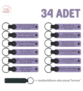 Fuarlarda Ziyaretçilere Özel Hediye, 34'lü Set, Firma İsmi Yazılı Deri Anahtarlık, Mor & Lacivert (Lila - Mor)