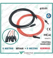 Güneş Paneli Uzatma Kablosu (5m+5m) 10 Metre 4mm Çift Taraflı Hazır Soketli Solar Ara Kablo Siyah Kırmızı (Siyah-Kırmızı)