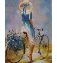 Bisiklette Bir Güzel Sayılarla Boyama Seti 50x65 cm (Tuvale Gerili)
