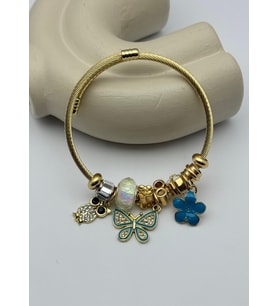Çelik Gold Taşlı Kelebek Baykuş Çiçek Charmlı Pandora Bileklik - 26blk41