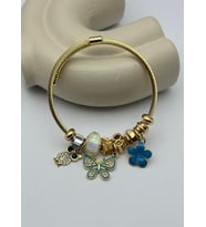 Çelik Gold Taşlı Kelebek Baykuş Çiçek Charmlı Pandora Bileklik - 26blk41