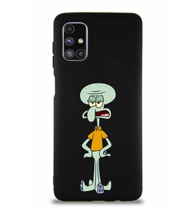 Samsung Galaxy M51 Soft Premier Kapak Squidward Dokunaç Tasarımlı Silikon Kılıf - Siyah (Şeffaf)