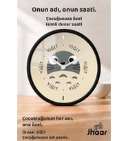 İsme Özel Sevimli Orman Figürlü Çocuk Odası Duvar Saati Orta Boy 30 cm Siyah Camlı Sessiz