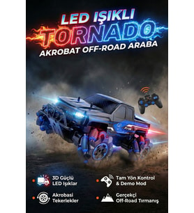 Tornado Uzaktan Kumandalı Işıklı Drift Arabası 4x4 Akrobat Off-Road Jeep 2.4Ghz Şarjlı Araba