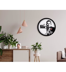 BK Gift Kişiye Özel Godfather Baba Silüet Tasarımlı 45cm Ahşap Duvar Saati-4 (Beyaz)