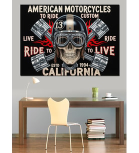 Amerikan Motosikletleri California Afişi Dekoratif Kanvas - Mdf Ahşap Tablo