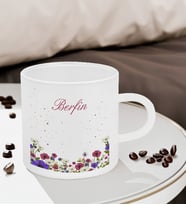 BK Gift Kişiye Özel İsimli Çiçek Tasarımlı Buzlu Cam Türk Kahvesi Fincanı-10, Sevgiliye Hediye, Arkadaşa Hediye, Anneye Hediye, Ofis Hediyesi