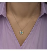 Opal Beyaz Taşlı Ay Güneş 925 Ayar Gümüş Kadın Kolye