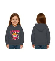 Unisex Baskılı Çocuk Swaetshirt Labubu Baskılı Kapüşonlu 3 İplik Şardonlu (Füme)