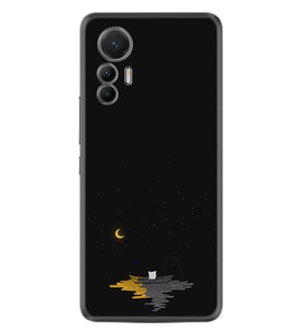 Xiaomi 12 Lite Kılıf Silikon Desen Özel Seri Ay ve Kedi 1683