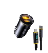 Aohi Superauto 2 Portlu PD 65W Araç İçi Şarjı, 140W LED Ekranlı Naylon Örgülü Süper Hızlı Şarj Kablosu