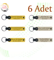 Sarı & Sütlü Kahve, 6’lı Set, İsim Yazılabilen Deri Anahtarlık, Aile Pikniklerine Özel Anı