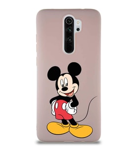 Xiaomi Redmi Note 8 Pro Soft Premier Kapak Mickey Mouse-E Tasarımlı Silikon Kılıf - Pudra (Şeffaf)