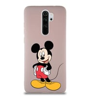 Xiaomi Redmi Note 8 Pro Soft Premier Kapak Mickey Mouse-E Tasarımlı Silikon Kılıf - Pudra (Şeffaf)