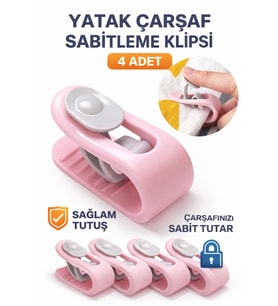 Yatak Çarşaf Sabitleme Klipsi 4 Adet Nevresim Yorgan Kaydırmaz Sabitleyici Tutucu Klips Aparatı