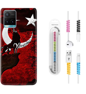 Vivo Y11S Y21S Y20 Y20S Y70 Kılıf Kablo Koruma Spiral Silikon Wolf and Moon 2 1381