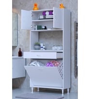 Eliusta Seris Sepetli ve Çekmeceli Banyo Dolabı  G:70 cm Çok Amaçlı Beyaz Düzenleyici 70x173x32,5 cm Dolap