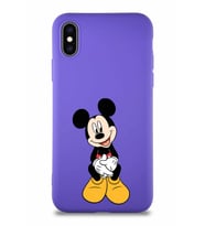 Apple iPhone XS Soft Premier Kapak Mickey Mouse-A Tasarımlı Silikon Kılıf - Mor (Şeffaf)