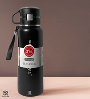 Kişiye Özel Godtik LLC Marka Siyah Renk Gümüş Detaylı 316 Kalite Paslanmaz Çelik 1 Litre Bardak Kapak Özellikli Premium Termos - GDTK-90023