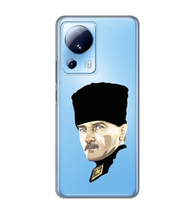 Xiaomi Mi 13 Lite Uyumlu Mustafa Kemal Atatürk Desenli Şeffaf Telefon Kılıfı