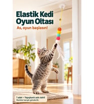 Elastik Kedi Oyun Oltası Kendinden Yapışkanlı Çıngıraklı Tüylü Oyuncak