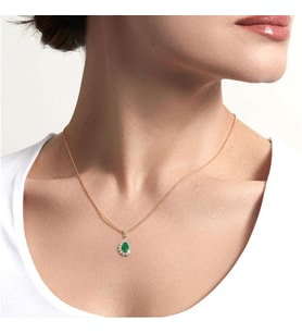 0,40 Karat Pırlantalı Zümrüt Kolye (Altın-Beyaz)