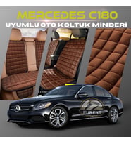 Mercedes C180 Kahverengi Renk Tay Tüyü Cepli & Terletmez Sırtlı Oto Koltuk Minder Seti - Koltuk Koruma Kılıfı (ÖN & ARKA TAM SET)