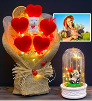 Led Işıklı Kalp Buketi & Fotoğraf & Led Işıklı Panda Hediye Seti