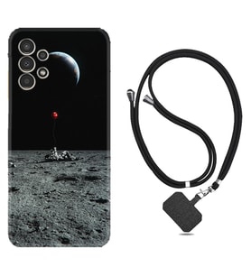 Samsung Galaxy M14 Kılıf Silikon Boyun Askılı İpli Desenli Silikon Astronoot Red Baloon 1608
