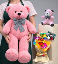 Premium Peluş Ayıcık Seti Kişiye Özel Fotoğraflı Tasarım Büyük Boy Pembe Ayıcıklı (Model 1)