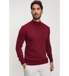 Chuba Erkek Bordo Yarım Balıkçı Triko Kazak 20W153