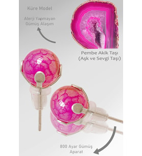Sertifikalı Gerçek Pembe Akik Taşı Nokta Doğal Taş Küpe (Çok Renkli)