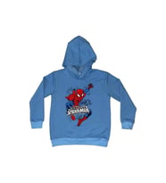 Spiderman baskılı örümcek adam kapüşonlu pamuklu kumaş çocuk sweatshirt (Mavi)