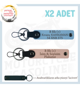 Asfalt Şampiyonlarına Özel, İsim Plaka ve B+ Kan Grubu Yazılı x2' li Anahtarlık, Yavruağzı-Mavi-Laci