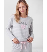 LCW DREAM Gri Bisiklet Yaka Çizgili Kadın Pijama Takımı
