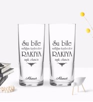 BK Gift Kişiye Özel Renkli Baskılı Su Bile Saflığını Kaybeder Tasarımlı İkili Rakı Bardağı Seti-1 (Beyaz)